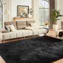 Floralux 9x12 Area Rug for Bedroom, Black, Large Shag Carpets Living Room Rug, Ultra Soft Shaggy Fluffy Carpet for Playroom, Plush Modern Floor Rug for Kids Room