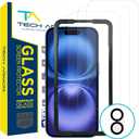 Tech Armor for iPhone 16 Screen Protector Glass 6.1 inch - Ballistic Tempered, Case Friendly, Sensor Protection, HD, 9H Hardness, 3 Pack + Bonus Camera Lens Protector