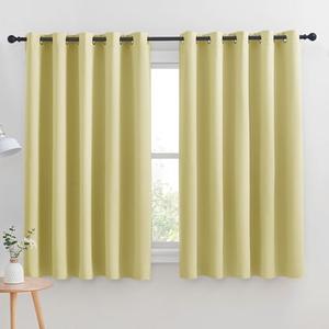 NICETOWN Thermal Insulated Paler Yellow Blackout Curtains for Bedroom, Set of 2, 70 by 63 inches Long, Window Treatment Solid Grommet Room Darkening Drape Panels for Bedroom