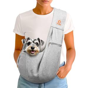 Tomkas Small Dog Cat Sling Carrier Puppy Purse Travel Wrap Soft Crossbody Pet Bag (Grey, M - Zip Pocket & Classic Strap)