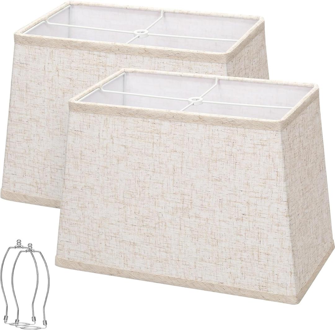 Rectangle Lamp Shades Set of 2, Top 7"x12.5", Bottom 9"x15", Height 10"Large Beige Lampshades for Table Lamps Floor Lamps, Square Lamp Shade Replacement, Spider, Harp Holders Included, Easy Assembly