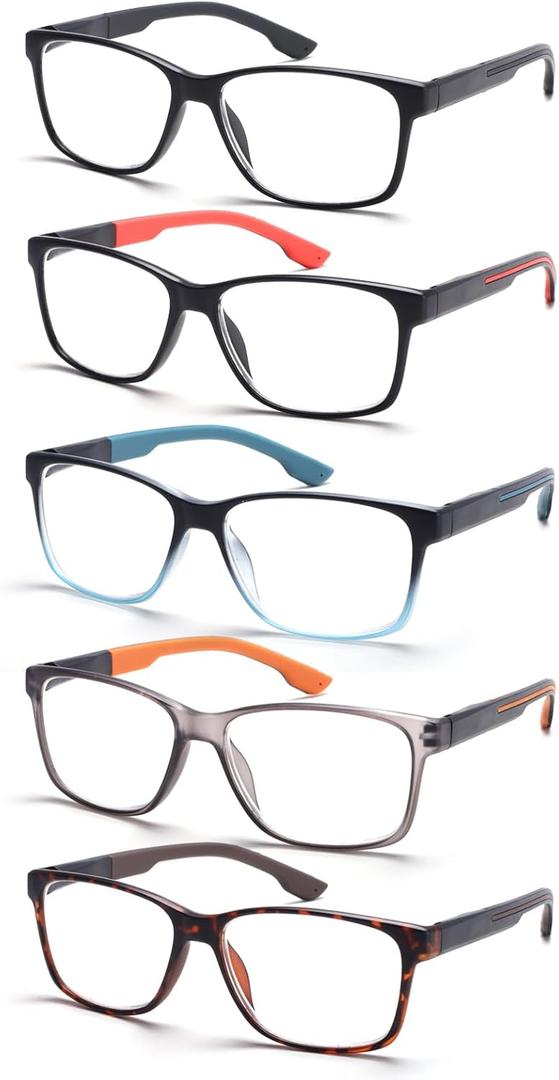 5 Pack Reading Glasses Men Blue Light Blocking Anti-Eyestrain Square Computer Readers for Women Eyeglasses