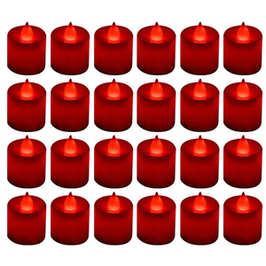 LANKER 24 Pack Flameless Led Tea Lights Candles, Flickering Red Battery Operated Electronic Fake Candles, Decorations for Wedding, Party, Christmas, Halloween (Red)