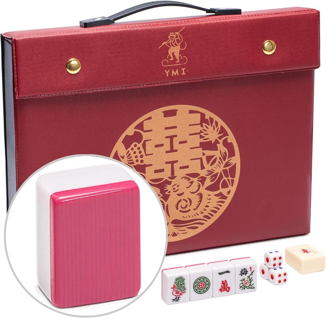 Yellow Mountain Imports Chinese Mahjong Set - Rouge Harmony - with 146 Medium Tiles, Red Vinyl Case, Wind Indicator and Dice - for Chinese Style Gameplay Only [ ]