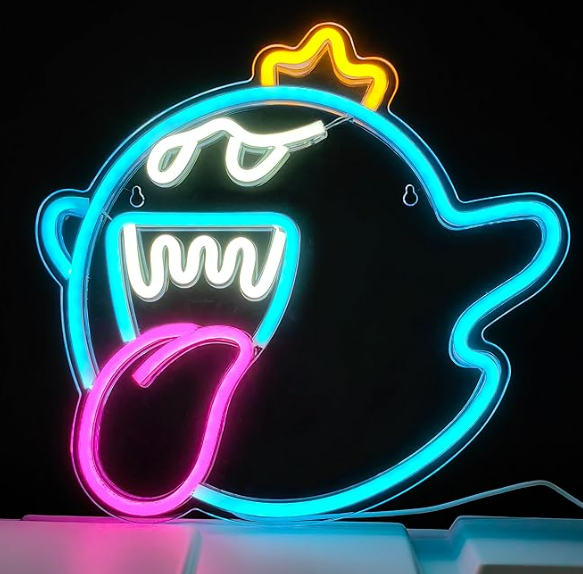 JOSEBRU King Boo The Ghost Face LED Neon Light Mario Lamp Acrylic Sign for Game Room Decor Gaming Light Accessory Gifts for Boy Room Decor (Ice Blue)