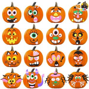 JOYIN 16 Packs Halloween Pumpkin Decorating Stickers Foam Craft Kit, Halloween Party Favors for Kids, Party Supplies Arts Activities, Jack O Lantern Face Sticker School Games Gifts