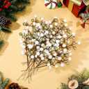 24 Pcs Christmas Glitter Berries Stems, 8.8" H Artificial Christmas Picks for Xmas Tree Ornaments, Holiday Wreath DIY Crafts, Xmas and Home Decor (Gold, White)