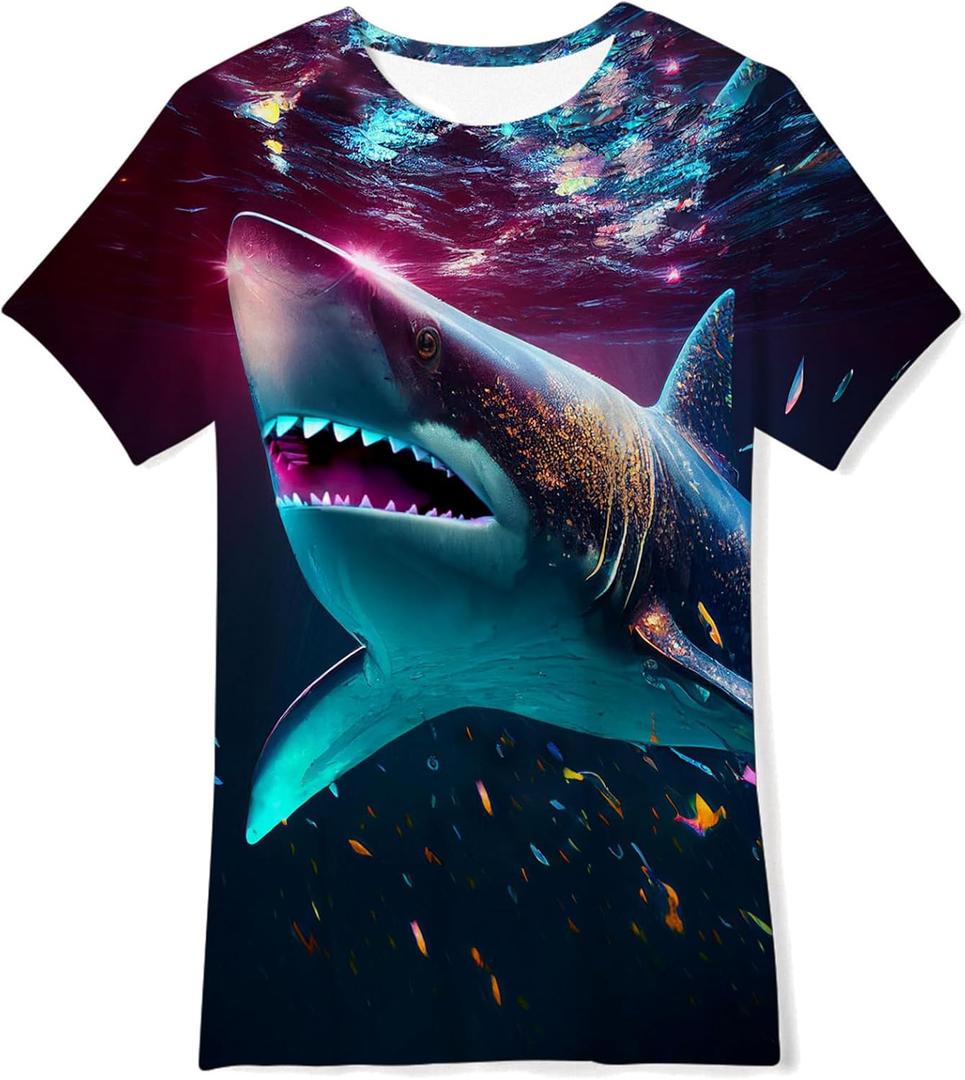 RAISEVERN Boys Girls 3D Graphic Printed T-Shirts Short Sleeve Summer tees for 4-14 Years (M)