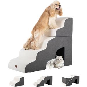 Garnpet Dog Stairs for High Beds with Tunnel, 5-Step Dog Steps for Small Dogs and Cats, Foldable Pet Stairs for High Bed Climbing, Non-Slip Balanced Pet Step Indoor, Beige