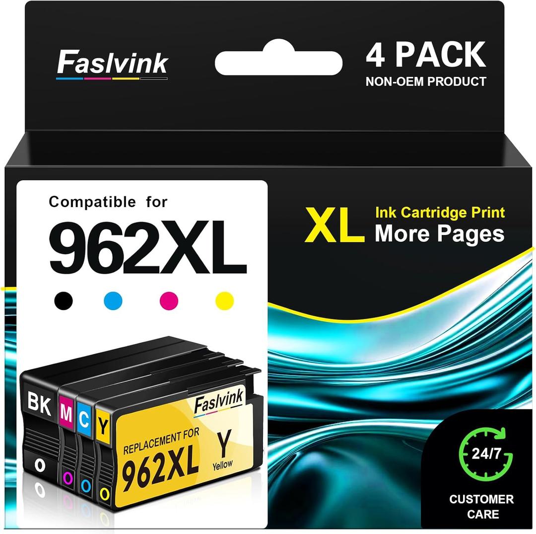 Compatible 962XL Ink Cartridges Replacement for HP 962XL Ink Cartridges Combo Pack 962 XL Ink Work with HP OfficeJet Pro 9010 Ink 9015 9018 9025 9012 9020 Printer Ink (4 Pack,hp962xl 962 Ink)