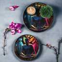 Crocon Wooden Round Ottoman Trays with Handles  Set of 2 Decorative Buddha Print Serving Trays for Kitchen Coffee Table Living Room and Home Dcor