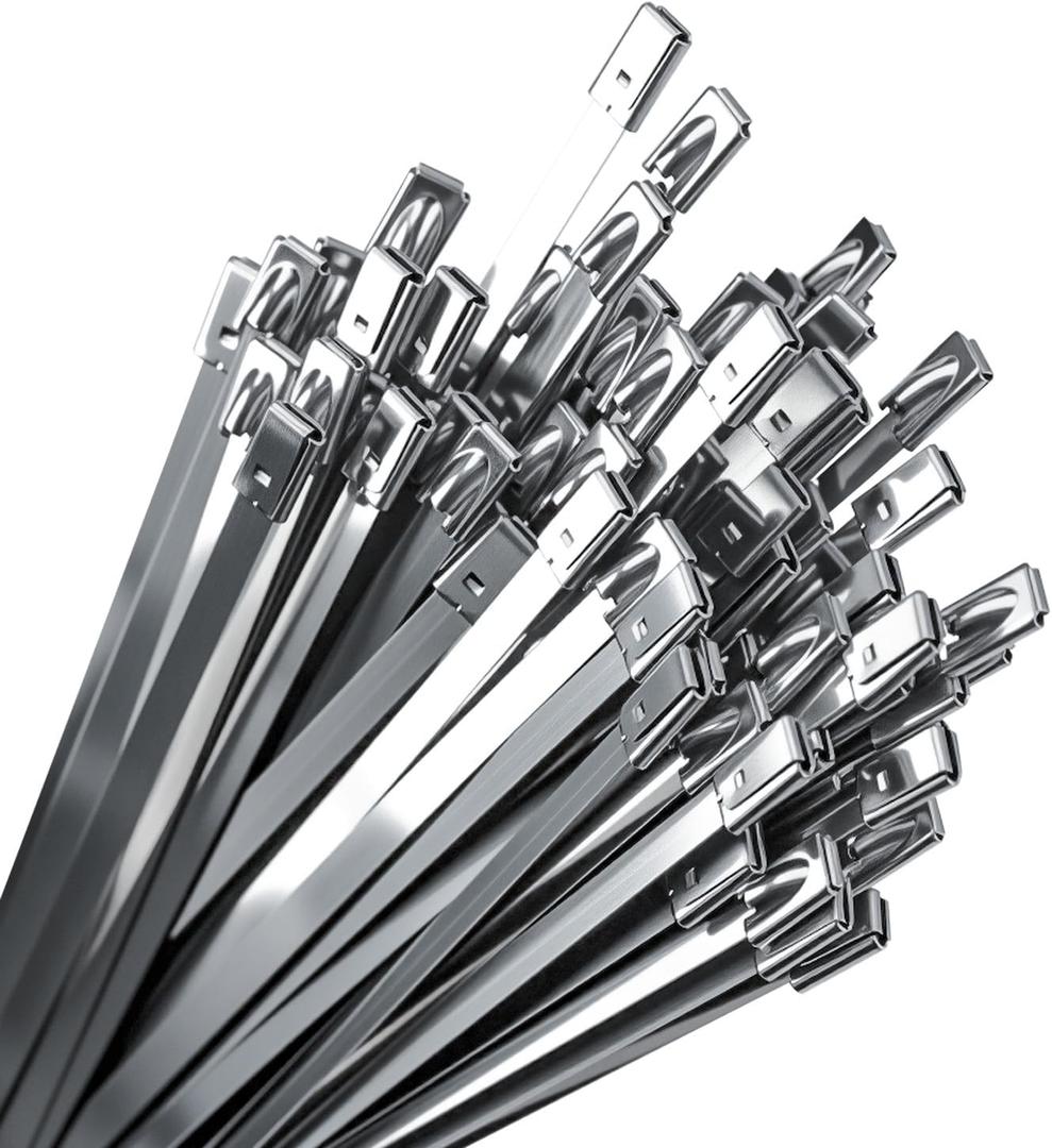 Stainless Steel Zip Ties 100PCS 11.8 Inch Heavy Duty Metal Self Locking Cable Ties for Chain Link Fence, Exhaust Wrap, Thermal Insulation, Outdoor, Industrial Use