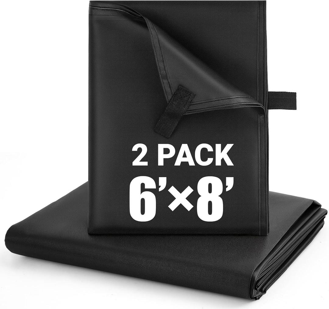 2 Pack 6x8 ft Black Heavy-Duty Waterproof Tarps - Oxford Fabric Tarpaulin with Reinforced Webbing Loops for Firewood, Roof, Camping, Pool, Boat & Outdoor Covers
