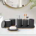 7PCS Bathroom Accessories Set, with Soap Dispenser, Q-tip Holder, Toothbrush Holder, Tumbler, Soap Dish, Vanity Tray, Bathroom Set Complete Organizer Countertop for Modern Decor, Black