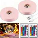 Mudder 2 Pcs Light LED Base Wood LED Display Base for Glass Art Decor Crystal Acrylic Resin, 16 Colored USB Light with Remote Wooden Round Lamp Stand for 3D Crystal Ball Room Home Decor(Pink)