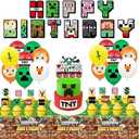Pixel Miner Gaming Party Supplies, Pixel Miner Birthday Decorations Set - Video Game Themed Balloons, Toppers, table cloth and more Gamer party decorations