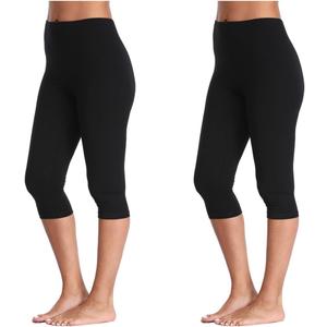 Kotii Women's Lightweight Soft Capri Leggings Crop Leggings 3/4 Stretch Yoga Pants, S/M (Black(2pack))