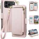 DJBEAR for iPhone 17 Pro Max 6.9" Wallet Case for Men & Women, All-in-One Flip Folio Cover with 9 Card Slots, Zipper Pocket, Detachable Wrist Strap, Full Body Protection for Apple 17 Pro Max Rose Gold
