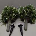HyeFlora 26'' Artificial Topiary Boxwood Ball Trees with Lavender 2 Pack Fake Plants for Outdoor Indoor Artificial Shrubs with Ground Spike UV Resistant Fake Bushes for Front Porch Garden (White)