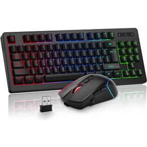 BlueFinger Wireless Keyboard and Mouse Combo, Long Lasting Rechargeable Battery 87 Keys RGB Rainbow Backlit Gaming Keyboard & Ergonomic Light Up Gaming Mouse for Mac Laptop Computer PC Gamer