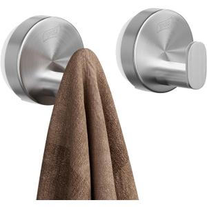 TAILI 304 Stainless Steel Bathroom Suction Hooks for Towel, Bathrobe, Loofah, No Damage Hanging Glass Shower Wall Hook, Patented Strong Suction Cup Holder, Hold Up to 11 Lbs, 2 Pack, Silver
