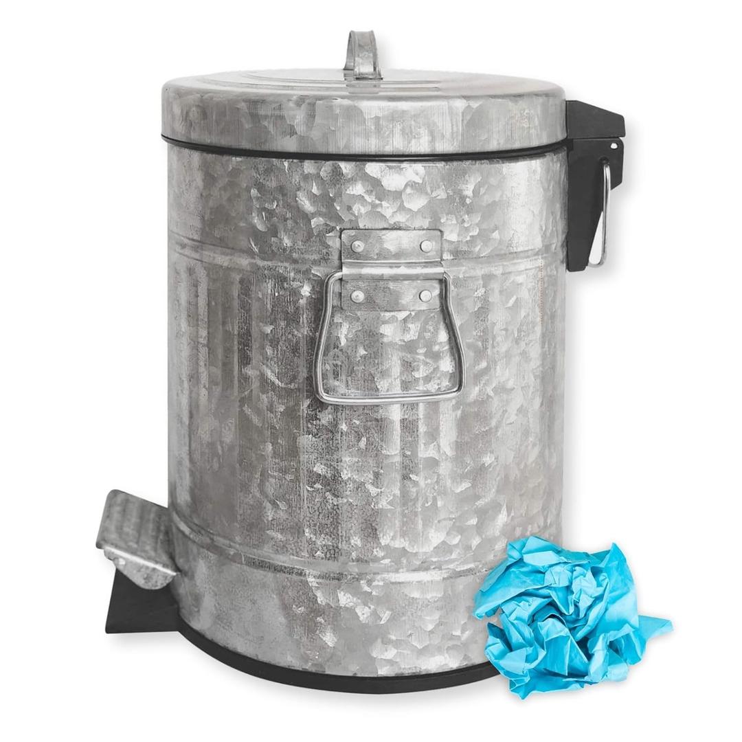 Autumn Alley Rustic Farmhouse Bathroom Trash Can - Pet Proof Galvanized Trash Can with Soft-Close Lid and Pedal for Rustic Bathroom Accessories, Kitchen Waste Basket, Country Home Dcor, 5L, 1.3 Gal.