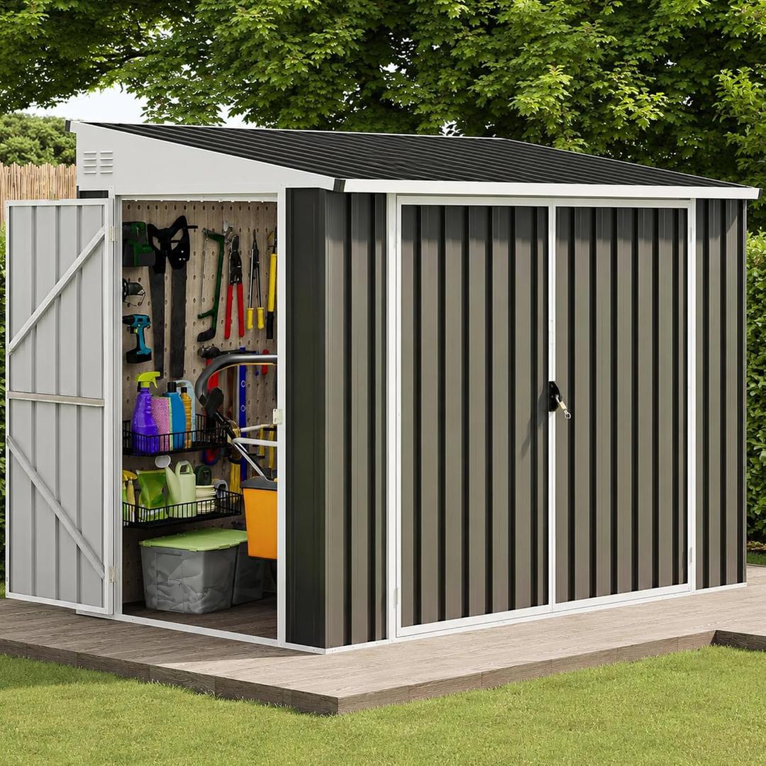 DWVO 7x4 FT 3-Door Storage Shed, Lockable Metal (49.8"D x 76.3"W x 63.3"H)