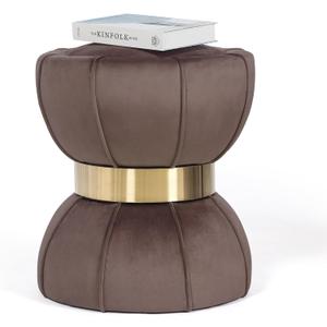 Joveco Unique Pouf Ottoman and Foot Rest - Elegant Hourglass Shape Design & Beautiful Gold Metal Band - Modern Foam Filled Velvet Upholstery Foot Stool Perfect Home Dcor (Brown)