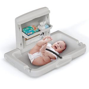 BELZAR Commercial Wall Mounted Baby Changing Station  ADA Compliant, Fold Down Heavy Duty Horizontal Diaper Changing Table with Safety Strap & Paper Liner Holder, For Public Restrooms/Hotels/Airports
