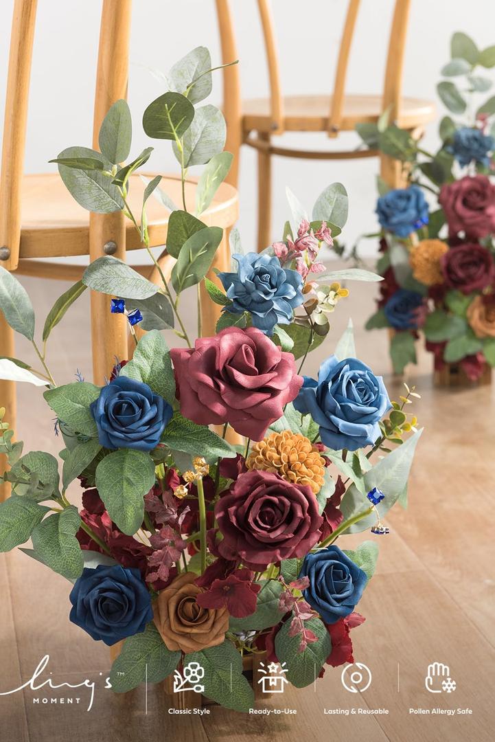 Ling's moment 17.5" Tall Free Standing Artificial Flowers Arrangements 2 pcs Wedding Aisle Runner Chair Decorations Dusty Blue & White Centerpieces for Ceremony Reception Rose Floral Party Outdoor Ling's moment 17.5" Tall Free Standing Artificial Flowers Arrangements 2 pcs Wedding Aisle Runner Chair Decorations Dusty Blue & White Centerpieces for Ceremony Reception Rose Floral Party Outdoor