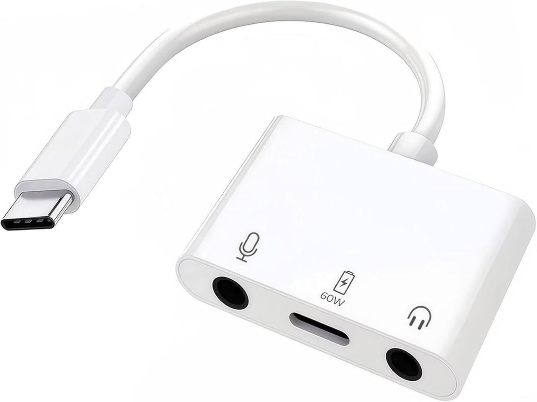 USB C to Microphone & 3.5mm Headphone Adapter with PD Fast Charging for Live-Streaming, 3-in-1 Aux to USB C Audio & MIC Splitter Compatible with iPhone 15/16/17, iPad Pro, Galaxy S25Ultra, and More