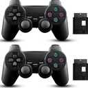 2 Pack Wireless Controller 2.4G double shock Compatible with PS2 /PS1/PC(Jet Black)