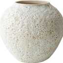 White Ceramic Vase Flower Vase, Big Textured Round Vase for Centerpieces, Kitchen, Living Room, Bedroom Decor Gifts (8" x 8.5" x 8.5")