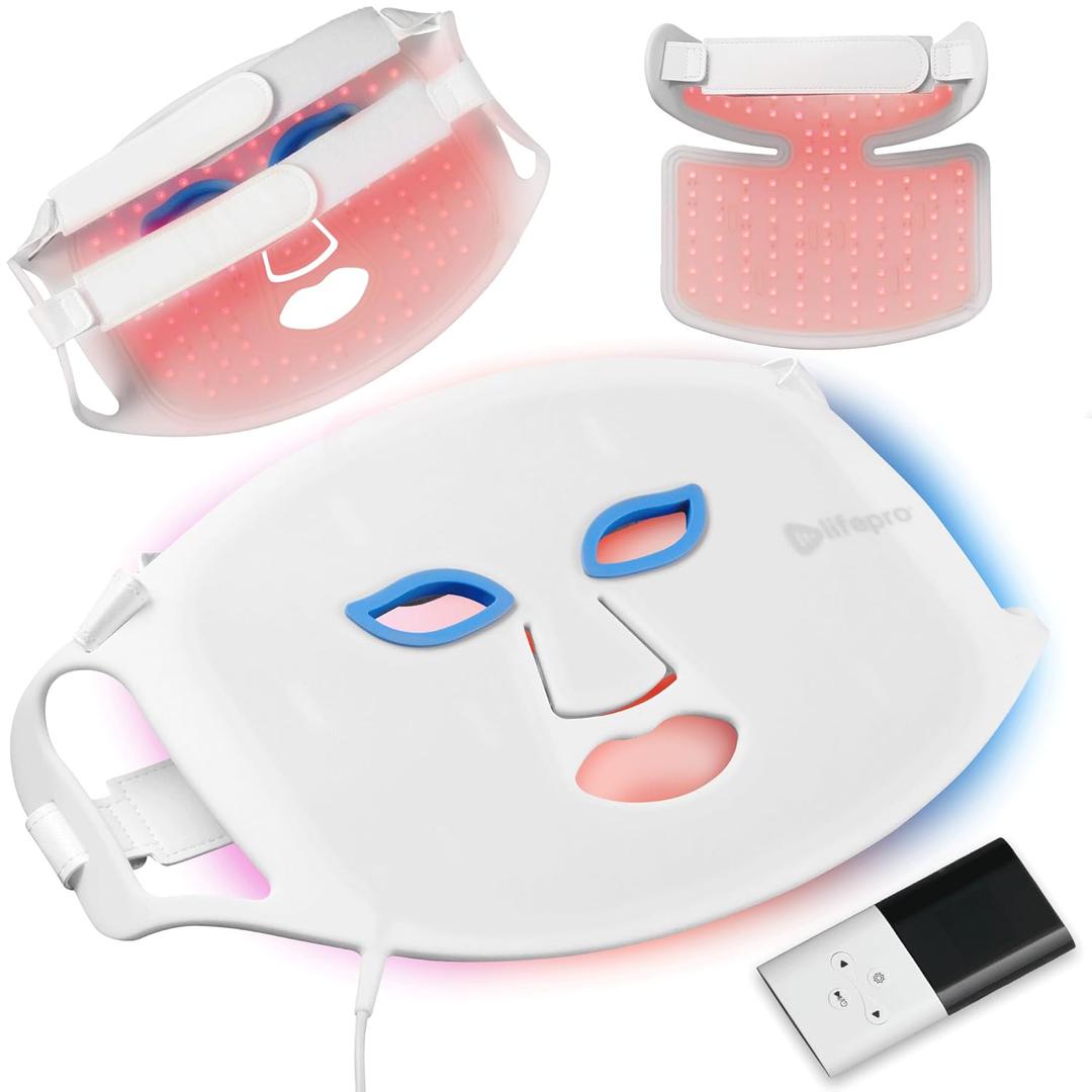 LifePro Red Light Therapy Face Mask - LED Light Therapy Mask with 3 Colors for Face and Neck - Portable Skin Care Device for At-Home Facials