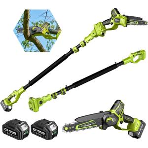 Electric Pole Saws for Tree Trimming, 6" & 8" Mini Chainsaw Cordless with Extension Pole & 2x4.0Ah Batteries, 21V Pole Chainsaw Battery Powered, Max Reach 16 Ft, Tree Trimmer Limb Branch Cutter Pruner