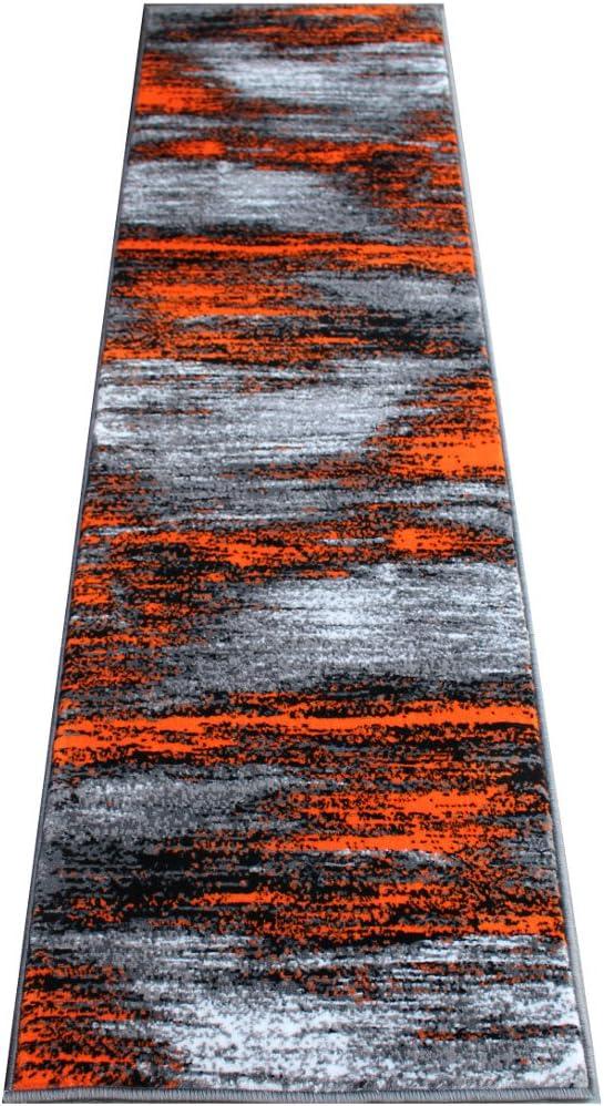 Masada Rugs, Modern Contemporary Runner Area Rug, Orange Grey Black (2 Feet X 7 Feet)