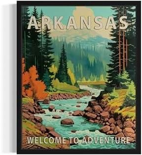 Pack Of 15 Arkansas State Scenery Poster Art Print, Retro States Landscape Wall art Decor, Adventure Mountain and Scenery Painting for Bedroom, Living Room 42 (Arkansas, 8 x 10 inches, Unframed)