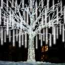 Christmas Lights Outdoor, 16 Inch 20 Tubes 960 LED Meteor Shower Rain Light, Waterproof Plug in Falling Icicle String Lighting for Xmas Tree Yard House Decor, Shine White (16 IN 20 Tube 960 LED, Shine White)