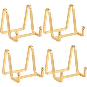 Plate Holder Easel Display Stand - 3 inch Metal Plate Stands for Display - Tabletop Picture Stand - Gold Iron Easels for Display Pictures | Photo Frames | Book | Decorative Plates | Plaque - 4 Pack