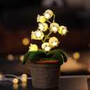 Lily of The Valley Lamp, Crochet Artificial Flowers with Night Lights, Cordless Table Lamp - Women Gift Ideas for Christmas Valentine Mother's Day, Desk Home Decorations (White)
