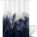 Navy Blue Marble Shower Curtain Stylish Ombre Dark Blue and Gold Marble Leaves Bathroom Curtains Abstract White Golden Fabric Waterproof Polyester 72 x 72 Inches