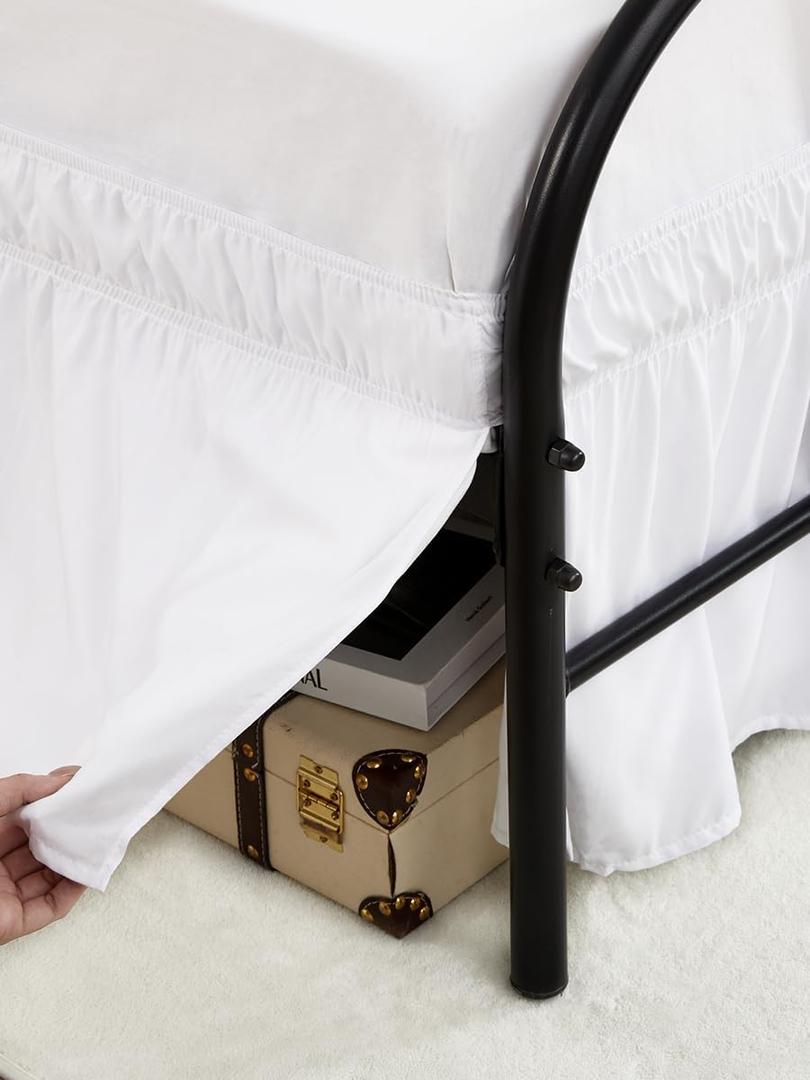 RIMELA White Bed Skirts with Split Corners Queen Size 12 Inch Drop,Elastic Bed Skirting Wrap Around, Easy Install Dust Ruffles Soft Fabric Machine Washable