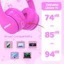 MIDOLA Kids Headphones Bluetooth 5.4 Wireless 68H Play Time Volume Limit 85/94dB Over-Ear Foldable Headset,Type-C Fast Charging, Wired Aux Mic for Toddler Child Pad Tablet Rose Red