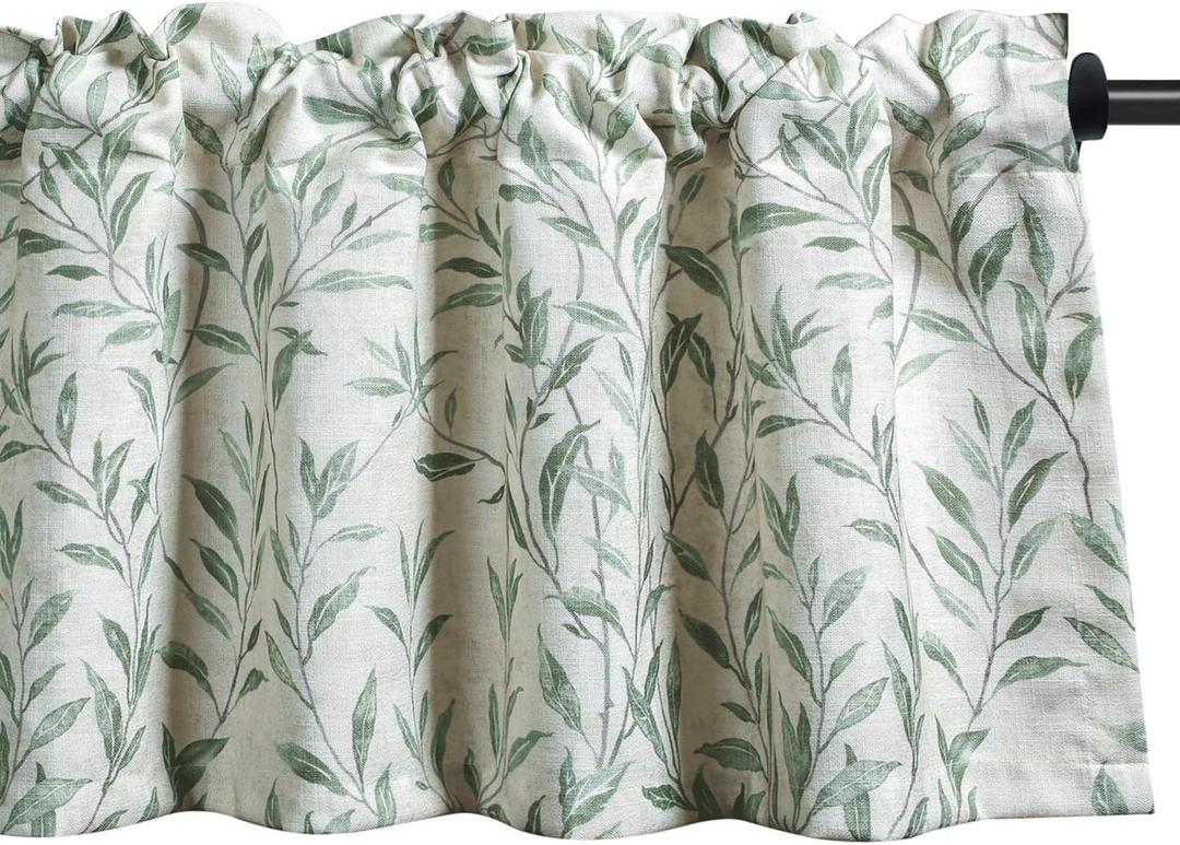 VOGOL Valances for Living Room, Green Leaf Print Small Window Valances for Kitchen Farmhouse Top Pocket 12 Inches Long, One Panel, 52"x12"