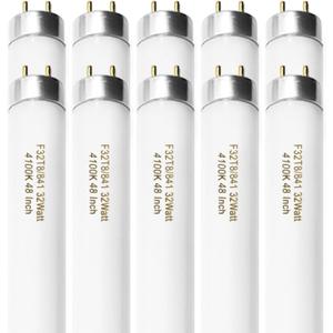 F32T8/841 32W 48 Inch T8 Fluorescent Tube Light Bulb, T8 Fluorescent Bulbs 4 Foot, 4ft Light Bulb, 4100K Cool White, 2850 Lumens, G13 Medium Bi-Pin Base,10 Pack