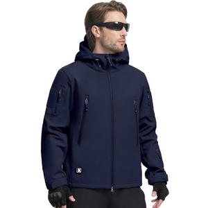 FREE SOLDIER Men's Outdoor Waterproof Soft Shell Hooded Military Tactical Jacket (X-Large, Dark Navy)