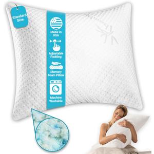 Xtreme Comforts Standard Bed Pillow for Sleeping | Adjustable Shredded Memory Foam Pillows with Removable Cooling Cover | Fluffy Pillows Support for Side, Back & Stomach Sleepers