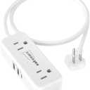 Flat Plug Extension Cord 3 Feet with 4 AC Outlets 3 USB Ports (5V/3.4A 17W), Flat Plug Power Strip Compact for College Dorm, Travel, Home, White