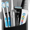 JEESA Toothbrush Holder Organizer, with Drainage Holes, with Dustproof Cover, 360 Rotating, 3 Slots, for Bathroom Countertop, Black