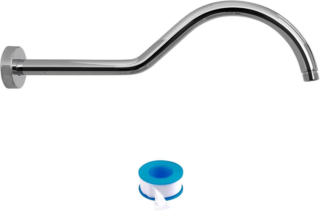 Lordear Shower Arm 17 Inch Chrome Shower Head Arm Extender with Flange Stainless Steel T304 Shower Head Pipe For Rain Shower Heads